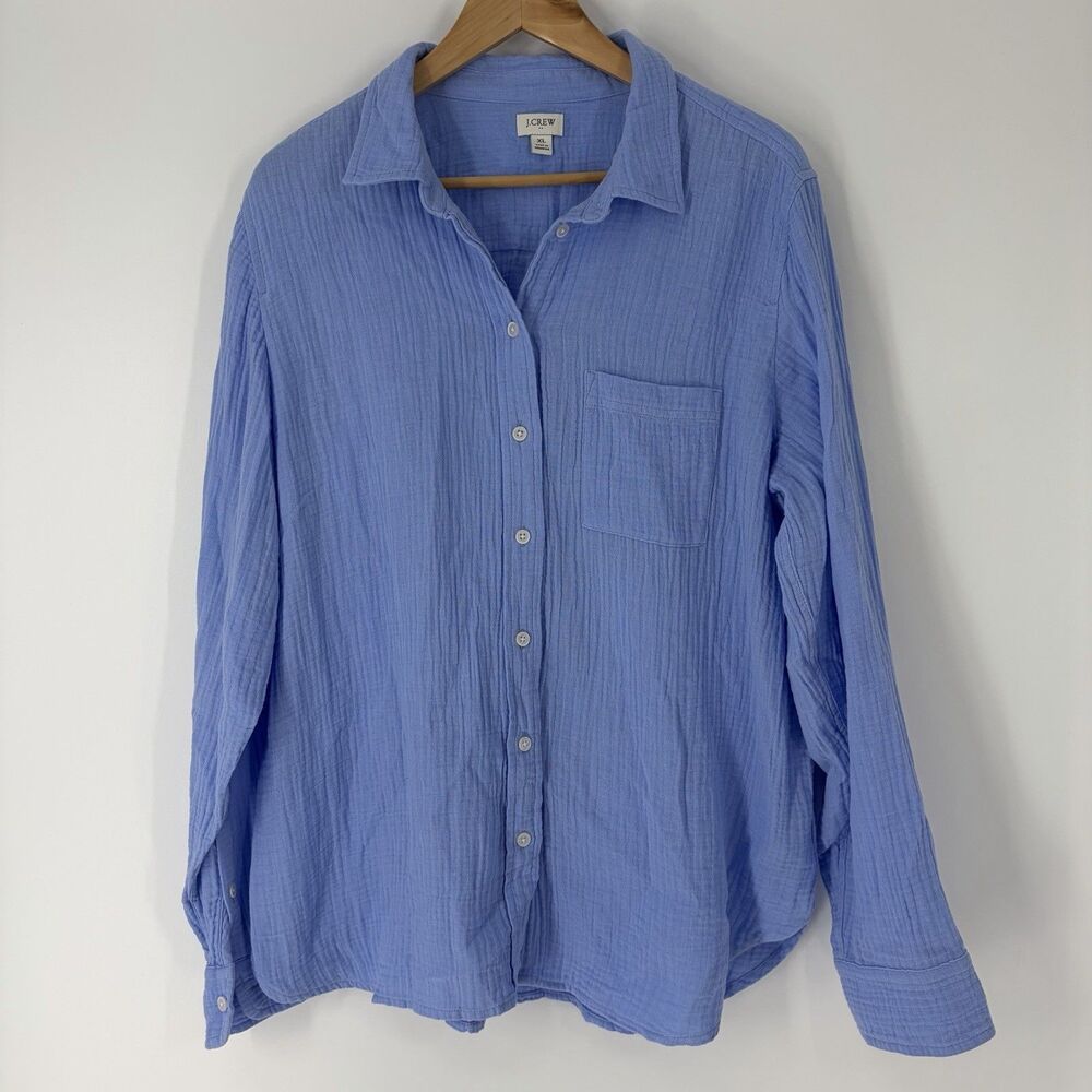J Crew Factory Shirt XL French Blue Cotton Double Gauze Button Down Top Cottage